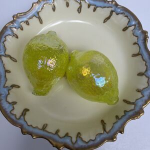 Glass Eye Studio Iridescent Lemon Fruit 4" Hand Blown Art Glass Decor USA Pair